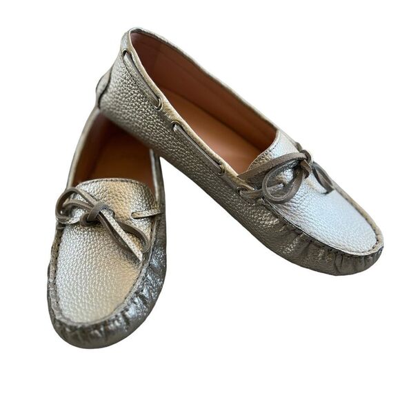J.Crew Driving moccasins in leather metallic silver sz 6.5 - Picture 2 of 7